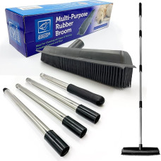 Rubber Broom Carpet Brush Inner Floor & Carpet Brush Silicone Bristle Removes Dog Hair Cat Hair Pet Hair from Carpet with Long Folding Handle for Kitchen Floor Cleaning with Dustpan