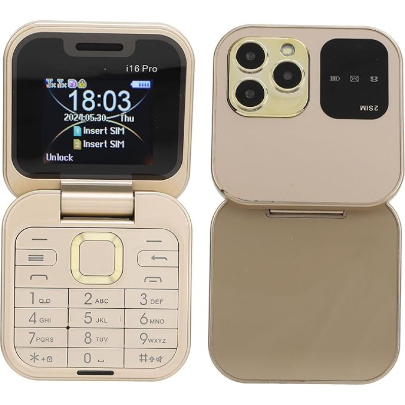Dpofirs Folding Phone for Children and Seniors, Unlocked Folding Phone, 2G Folding Phone for Seniors, Dual SIM Phone with Large Buttons and LED Flashlight, HD Rear Camera, FM Radio, (Gold)