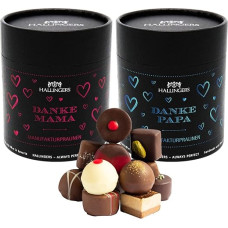 Hallingers 1 x Danke Mama und 1x Danke Papa XXL – Mother's Day Gift Chocolates Gift Handmade without Alcohol from Fine Cocoa for Father's Day for Dad (Set) – Mother's Day Gift & Gift Ideas for