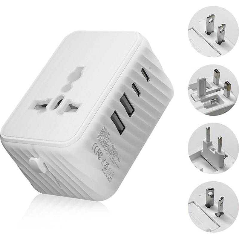 BOBOPACK pasaulinis kelionių adapteris (2 USB-A + 2 C tipo), kelionių adapteris visame pasaulyje, 17 W-3,4 A universalus kelionių kištukas, tinkamas ES, JK, JAV ir Australijai, suderinamas su išmaniaisiais telefonais, planšetiniais kompiuteriais, kelionių