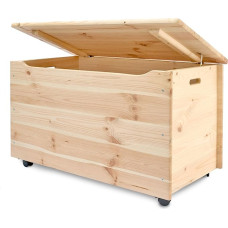 Pinus - Wooden Box with Lid on Wheels, 90 x 48 x 51 cm, Large Wooden Box Over Toy, Ideal Toy Box for the Children's Room, Storage Box, Natural Colour, Pine Wood