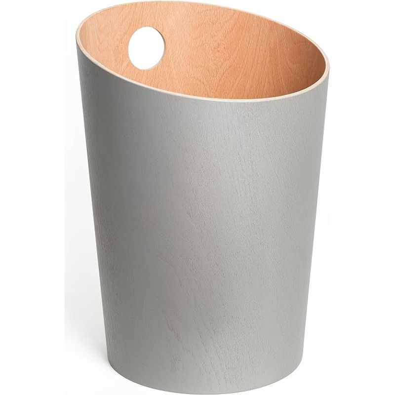 Kazai.® Bennet Design Waste Paper Bin | Unique Design for Office, Bedroom, Children's Room etc. | Bin Made of Real Wood Veneer | Light Grey