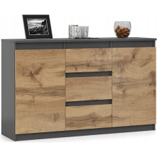 VBChome Chest of Drawers - Modern Multi-Purpose Cabinet with 3 Drawers and 2 Doors, 120 x 35 x 75 cm, Elegant Graphite Colour, Handle-Free Fronts, Ideal for Hallway, Bedroom, Living Room and