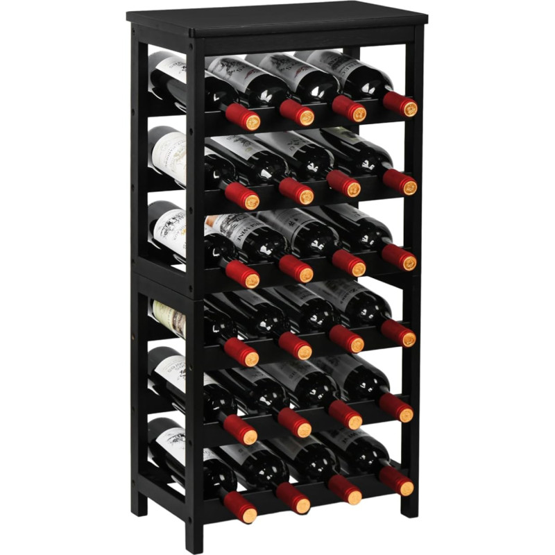 VASMIA Wine Rack for 24 Bottles, Bottle Rack with 6 Levels, Bamboo Wine Stand for Cellar, Bar and Kitchen, Living Room, Bottle Rack 41 x 24 x 81 cm, Black