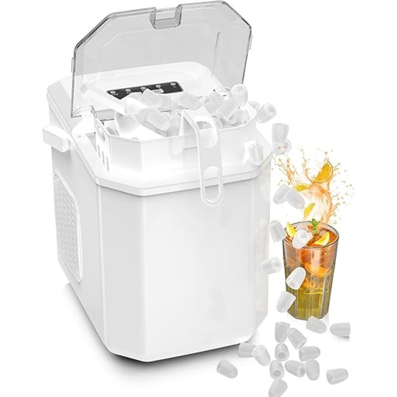 Mini Portable Ice Cube Maker, Compact Ice Cube Maker, Worktop, 6-Minute Quick Ice Machine, Self-Cleaning Ice Maker for Home, White