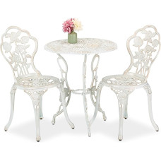 Relaxdays Garden Furniture Set, 3 Pieces, Table and 2 Chairs, Vintage Balcony Furniture, Cast Aluminium, Garden Furniture Set, White/Bronze
