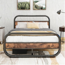 HOMERECOMMEND Metalinis ir medinis lovos rėmas su grotelėmis, metalinė lova 120 x 200 cm, juoda