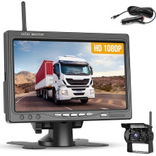Hikity Reversing Camera Wireless Set with BSD Car Camera 7 Inch HD 1080P Monitor Wireless Parking Aid with IP68 Waterproof Night Vision Wireless Reversing Camera for Truck/Van/Motorhome/Trailer/Car