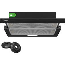 CIARRA CBCB6906D A++ 60 cm plokščias gartraukis 370 m³/h su CBCF002X2 aktyviosios anglies filtru Integruotas montavimas Plokščias ištraukiamasis oro recirkuliacinis gartraukis 2 lygiai juodas