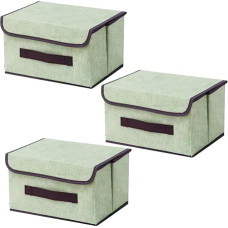 EURXLQ 3 žalios sulankstomos dėžės su dangčiu, 26 x 19 x 16 cm, lininis audinys, sulankstoma dėžė su atlenkiamu dangčiu ir rankenomis, drabužių antklodės dėžė namams, drabužių spintai
