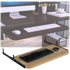 Ergonomische Tastaturablage, ausziehbare Tastaturplattform, höhenverstellbar, Schreibtischverlängerung 54 60 70 x 27 cm, Holztastaturstütze für bessere Körperhaltung, platzsparendes Design