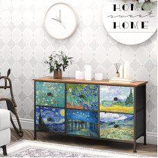 VEDECASA Maža komoda su 6 stalčiais miegamajame Van Gogh stalčių komoda Sandėliavimo bokštas gyvenamajame kambaryje Miegamojo prieškambaris Biuras Metalinis rėmas Medinis viršus Audinys Komoda