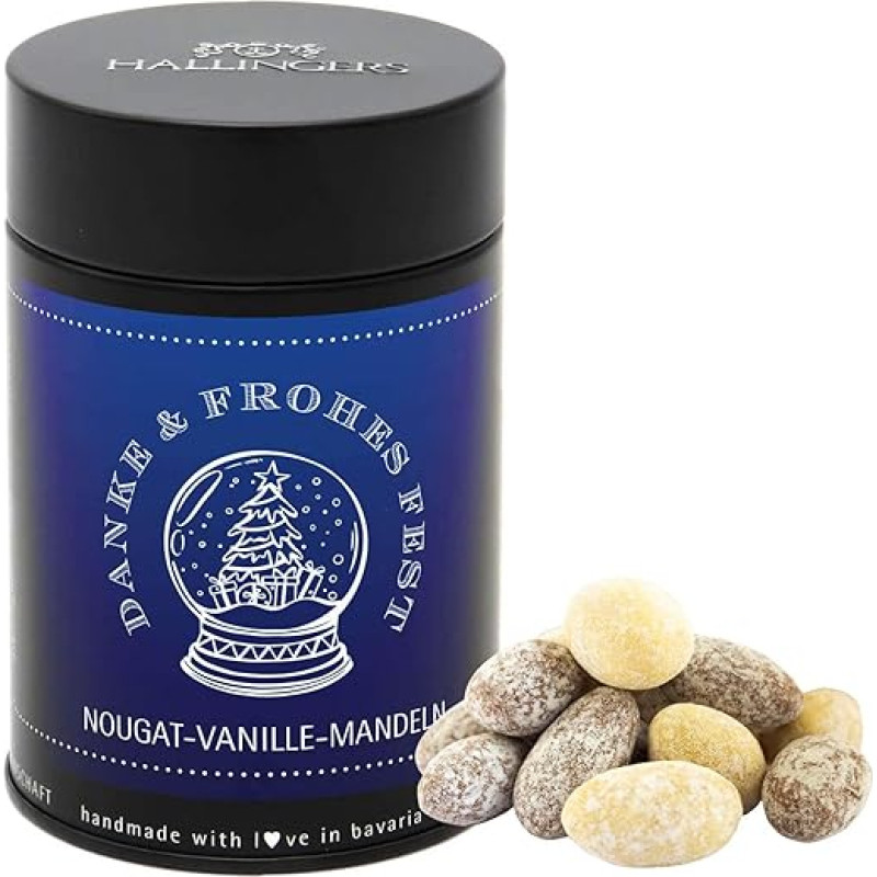 Hallingers Danke & Frohe Weihnachten - Nougat Chocolate Vanilla Almonds Handmade (Tin) - Gift in Summer & as a Perfect Barbecue Gift | Congratulations Friendship Recovery