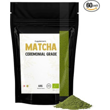 Cupplement Ceremonial Grade Matcha 60 g Organic - Highest Quality Green Ceremonial - Without Bamboo Whisk & Whisk - Culunary Tea Powder - Starter Set - Latte - Broom - Japan - Powder - Tea - Whisk