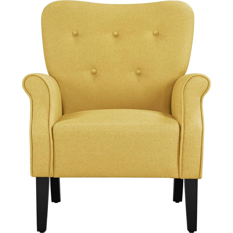 Yaheetech 1 x poilsio kėdė / poilsio kėdė / kokteilių kėdė su medinėmis kojomis Minkšta kėdė / televizoriaus kėdė / kėdė su atlošu, geltona