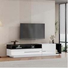 Merax High Gloss TV Cabinet, TV Board Lowboard with Drawer, Door and Open Compartment, Elegant TV Stand for TVs up to 70 Inches, TV Stand for Living Room, Dining Room, 170 cm, White & Black
