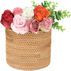 IGNPION Woven Waste Paper Bin, Table Wicker Basket for Bedroom, Kitchen or Office, 20.5 cm Rattan Round Multipurpose Storage Basket for Planter, Toys, Makeup