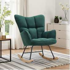 DARDVORLAG supamasis krėslas - modernus medinis krėslas su ėriuko odos audiniu, ergonomiškas supamasis krėslas svetainei ir skaitymo kampui, patogus, 150 kg keliamoji galia (žalias, 98,5 cm x 71 cm x 91)