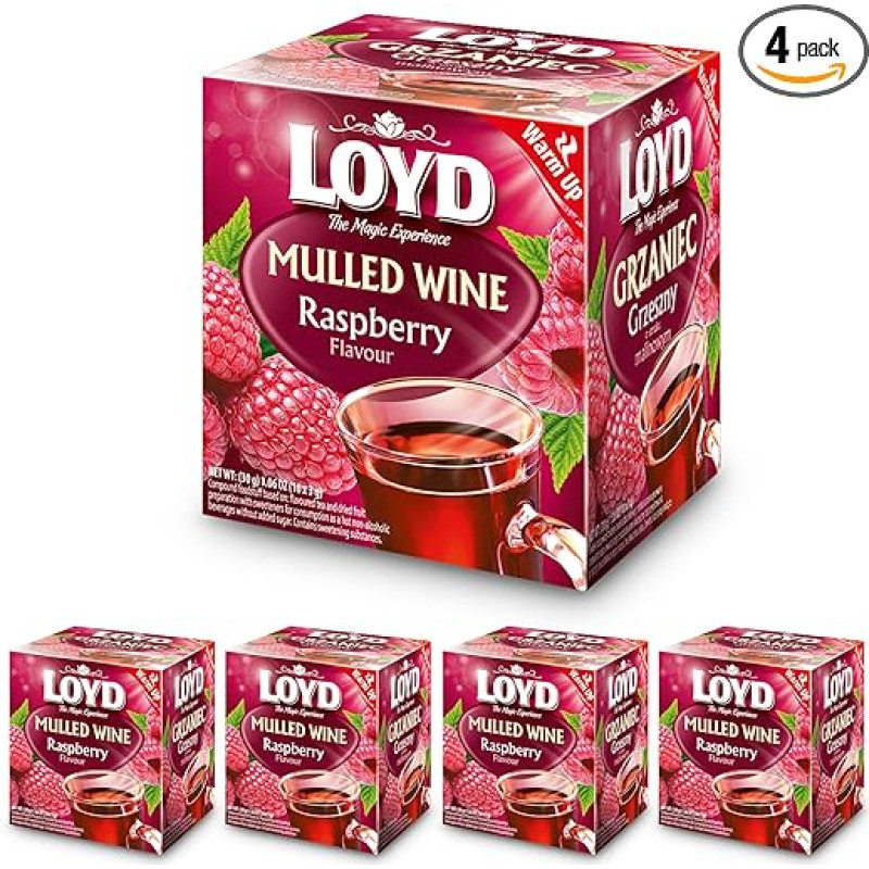 LOYD Mulled Wine Raspberry - 4 x 10 Pyramid Bags, Pack of 4 - Aromatic Mulled Wine Spice Tea with Fruity Raspberry & Winter Spices - Intense Flavour, Perfect for Cold Days
