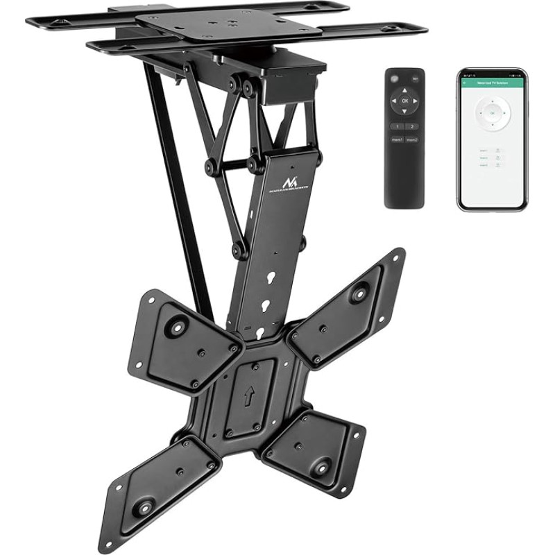 Maclean Electric TV Ceiling Mount | 23-65 Inch TV | Motorised & Foldable | TUYA App and Remote Control | 30 kg Load Capacity | ±90° Swivelling | 0° to -75° Tilting | VESA 100x100-400x400