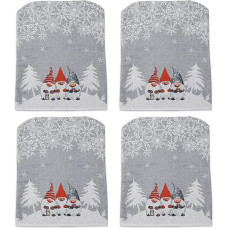 YYGQDR Grey Christmas Chair Covers Set of 4, Removable, Washable Chair Protectors, Dining Room Chair Back Covers, Christmas Chair Cover, Pattern Protective Covers for Chair Back Covers, Grey