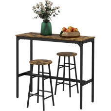 HOMCOM Bar Table Set, Bar Table with Bar Stool Set for 2 People, Dining Table with 2 Bar Stools with Footrests, Kitchen Table in Industrial Design for Dining Room, Kitchen, Rustic Brown