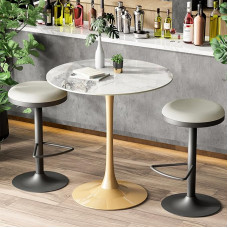 FATIVO valgomojo stalas Apvalus virtuvės stalas Marmuras: Smaragdo baltumo valgomojo stalas Mažas skandinaviškas valgomojo stalas Skersmuo 76 cm Apvalus stalas Prabangūs blizgūs stalai valgomajam Restoranas Auksinis