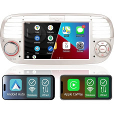 Aphrfamma Double DIN Car Radio Compatible with Wireless Carplay Android Car for Fiat 500 2007-2015 Inch IPS Bluetooth/FM/AM Radio/USB/EQ