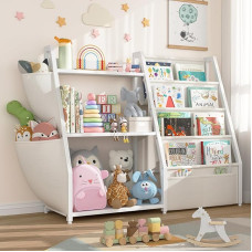 MEUIS White Kids Bookcase and Toy Storage - Toy Organizer with Bookcase, 3 Tier Small Bookcase, Bedroom, Nursery Playroom