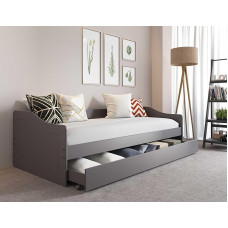 Inter Link - Functional Bed - Children's Bed - Single Bed - Sofa Bed - with Storage Space - Bed Drawer - with Drawer - Includes Slatted Frame - Solid Pine Wood - Grey Varnished - Leonie 23-90 x 200 cm