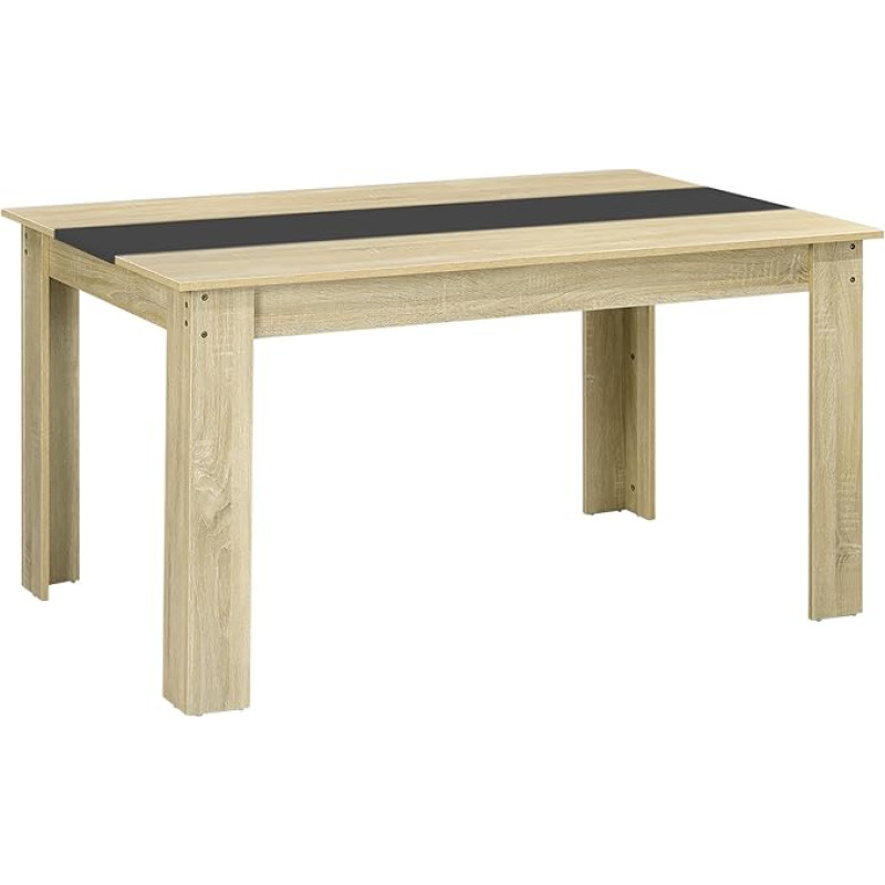 HOMCOM valgomojo stalas Virtuvės stalas 6 asmenims Skandinaviško stiliaus natūralios išvaizdos ir juodos spalvos medienos stalas Išmatavimai 140L x 90L x 75H cm