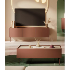 Wohnmöbel rinkinys Wohnwand in rot mit Eiche, 2-teilig mit Couchtisch, Lowboard, modern, grifflos