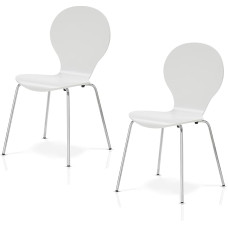 KHG 2 sukraunamų valgomojo kambario kėdžių rinkinys iš faneros Baltas blizgus lakuotas Sėdynės aukštis 45 cm Metalinės kojos sukraunamos valgomajame Maitinimo biuras