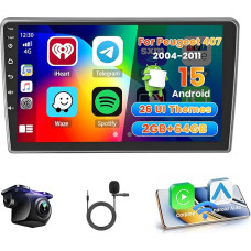 Roinvou 2+64G Android Autoradio Navi für Peugeot 407 2004-2011 mit Wireless Carplay und Android Auto, 9 Zoll Touchscreen Radio mit Mirror Link WiFi GPS Bluetooth EQ FM/RDS SWC Rückfahrkamera