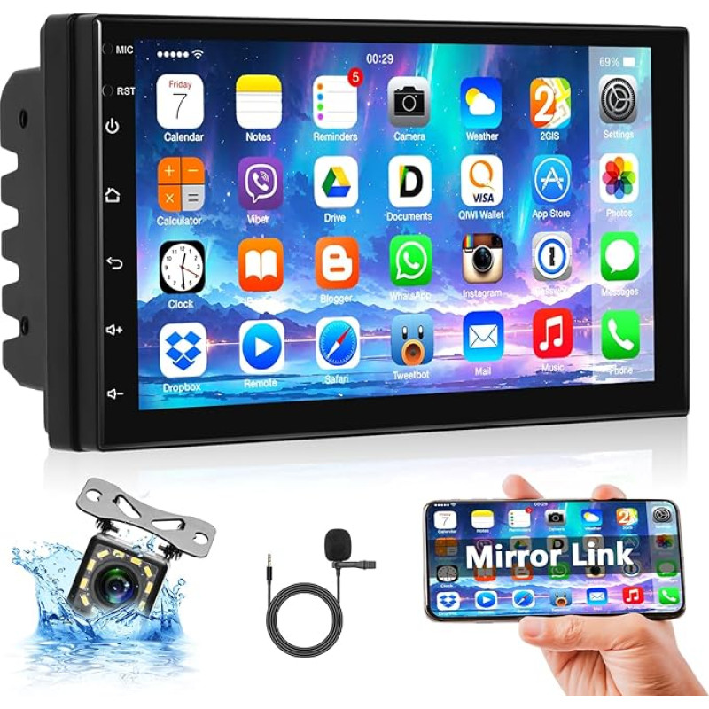 Motorsi 2 Din Bluetooth Autoradio Con GPS Navigation/WiFi, 7 Zoll Android Bildschirm mit Kabellosen Android Auto Touchscreen/GPS/Bluetooth 5.0/SWC/FM/RDS/WiFi/USB+Rückfahrkamera+Mic
