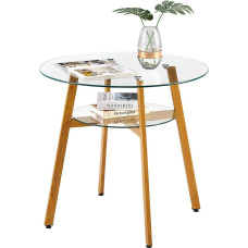 IPOTIUS 80 cm Round Glass Dining Table, Scandinavian Kitchen Table, Coffee Table for 2 / 4 People, with Metal Legs, Oak Finish, 80 x 75 cm