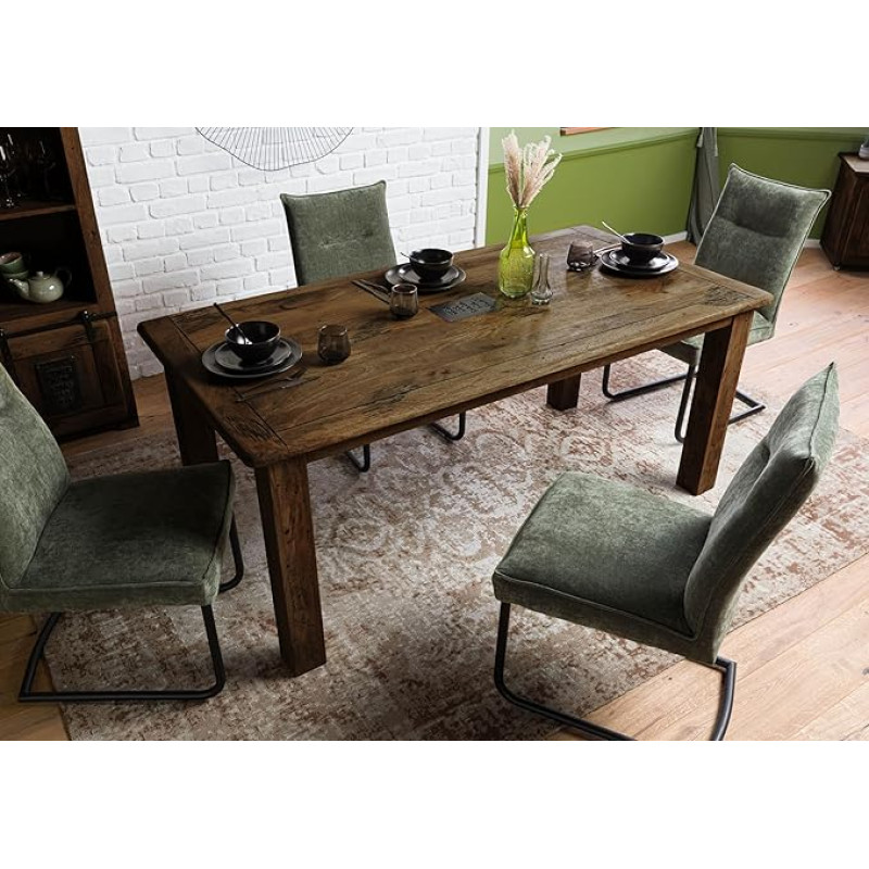 MASSIVMOEBEL24.DE Geležinkelio valgomojo stalas iš medžio masyvo #4001, Mango mediena, ruda, lakuota, 180 x 90 x 76 cm, modernus valgomojo stalas iš medžio masyvo