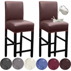 HFCNMY Barhocker-Bezüge, 2 Stück, dehnbar, wasserdicht, PU-Barhocker-Bezüge mit Rückenlehne, Barhocker-Stuhlhussen, Schonbezüge mit Rückseite, Pub-Theke, Hocker, Stuhlhussen, Kaffeebraun