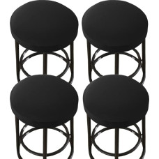 Hockerbezüge, rund, dehnbar, rund, waschbar, Barhocker-Sitzbezüge, Hockerkissen, Schonbezug, elastische Barstuhlbezüge für 33 - 50,8 cm große Stühle, Schwarz, 4 Stück