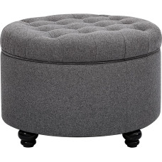 Homestripe Large Button Tufted Fabric Round Ottoman with Storage Space for Living Room Bedroom Dark Grey