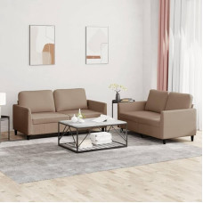 LAPOOH 3201754 2 dalių sofos komplektas su pagalvėlėmis Cappuccino Brown Faux Leather, Sofos ir kušetės, Sofa svetainė, Sofa paauglių kambariui, Sofa poilsiui, Sofa miegamajam, Miegamojo sofa, Minkšta sofa