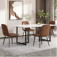 Kitchen Table (1 Piece) 140 x 80 x 75 cm Dining Table with Modern Marble Pattern with Adjustable Feet, Support Legs in L/V Shape, Black White/White Gold (Black and White, L Shape)