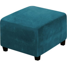 Velvet Ottoman Slipcover Stretch Square Footstool Slipcover for Living Room with Elastic Bottom (Teal)