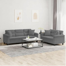 Willood 2-TLG. Sofagarnitur mit Kissen Dunkelgrau Mikrofasergewebe