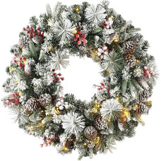 WeRChristmas Luxury Illuminated Snow Flocked Wreath with 50 LED Lights and Timer Function, Multi-Colour, 75 cm