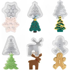 HyzaPhix Pack of 6 Christmas Candles Silicone Mould Christmas Candle Mould Christmas Candle Moulds Christmas Mould for Epoxy Resin, Candle Making, Handmade Soap, Chocolate