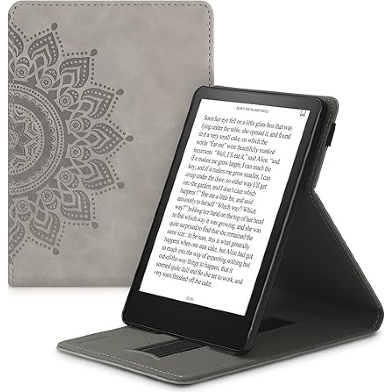 kwmobile Protective Case Compatible with Amazon Kindle Paperwhite (11th Gen - 2021) - Case e-Reader with Strap Stand - Rising Sun Grey