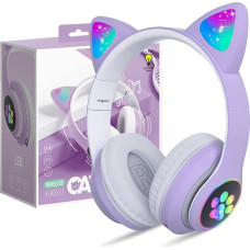 Bluetooth Headphones Children, Girls Cat Ear Headphones Over-Ear with LED Light Foldable Stereo Headphones Bluetooth, Wireless Headphones Children with Microphone, Micro SD/TF,for Tablet/Mobile