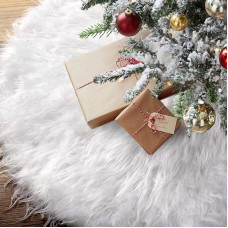 BAKAJI Christmas Tree Rug Skirt Cover Diameter 90 cm Soft Fabric Plush White Snow Effect Christmas Decoration