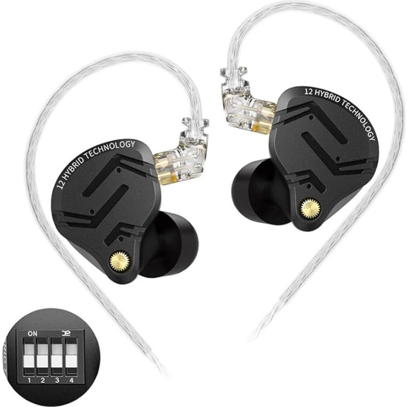 In Ear Monitor Headphones, KZ ZS12 Pro X 1DD + 5BA Hybrid Gaming Earbuds, KZ Earbuds, Best In Ear Headphones with 2 Pin Cable for Audiophiles (Dark Black, Tunable Version, No Microphone)